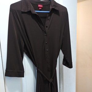 Brown 3/4 Button Sleeve, Belted Dress.